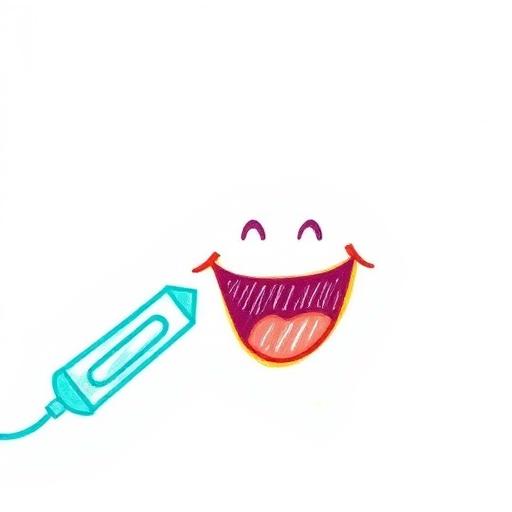 Crayon drawing of a 3D scanner wand scanning a smile