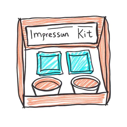 Crayon drawing of an at-home impression kit box with putty trays